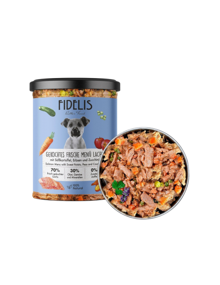 Fidelis Salmone fresco cotto con patate dolci, piselli e zucchine 400gr