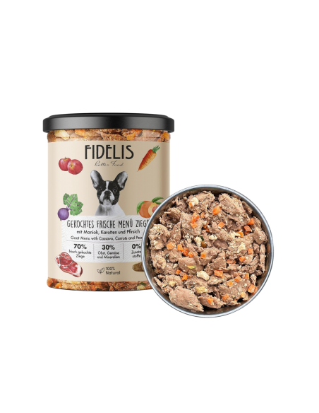Fidelis Capra fresca cotta con Manioca, Carote e Pesca 400gr