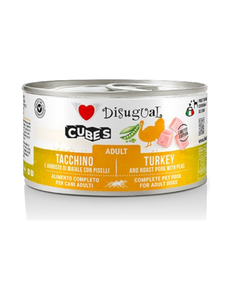 Disugual Toydog Cubes Tacchino, arrosto di maiale e piselli 85 gr