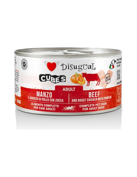 Disugual Toydog Cubes Manzo, arrosto di pollo con zucca 85 gr