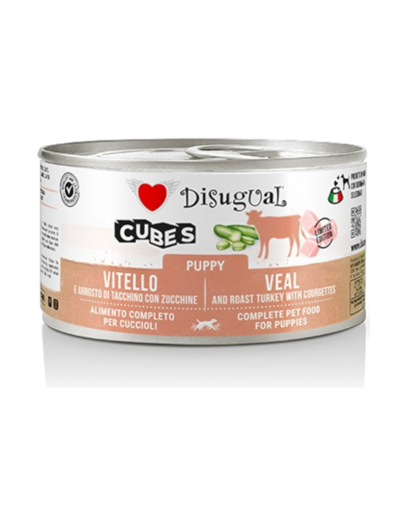 Disugual Toydog Cubes Vitello, con arrosto di tacchino e zucchine Puppy 85 gr