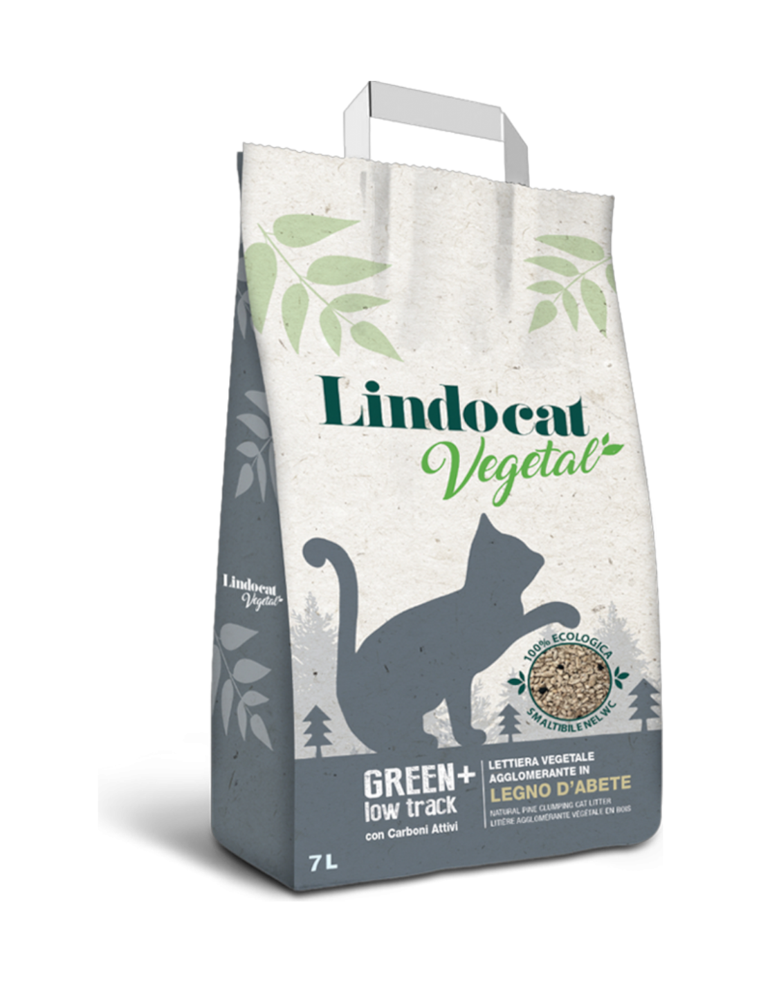 Lindocat Vegetal Green + Low Track è composta al 100% da legno tenero addizionato con agenti agglomeranti di origine vegetale