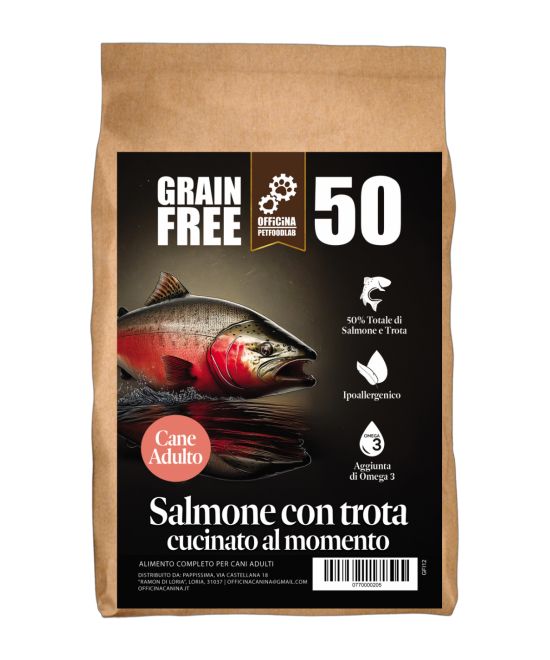 Crocchette grain free al pesce, ipoallergeniche per cani di taglia media.
