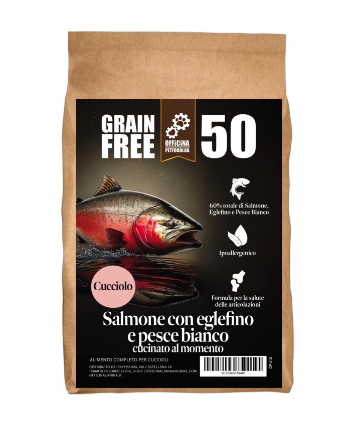 Crocchette puppy grain free monoproteiche e ipoallergeniche al pesce per cucciolo taglia media/ grande.
