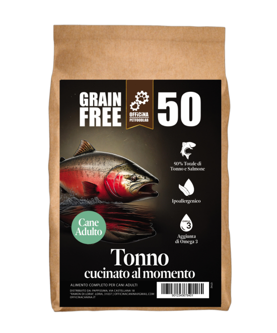 Crocchette grain free al pesce, ipoallergeniche per cani di taglia media.