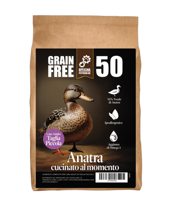 Crocchette grain free all'anatra, monoproteiche e ipoallergeniche per cani di taglia piccola