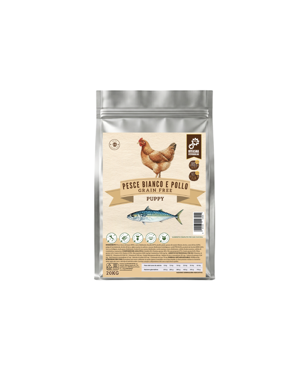 Crocchette Pollo e Pesce Bianco per cani Cuccioli