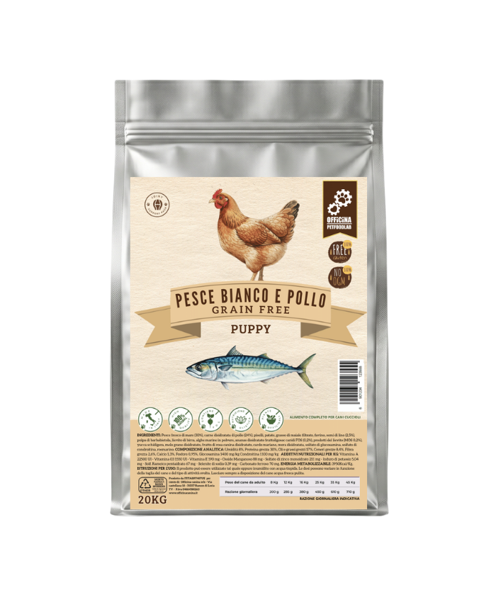 Crocchette Pollo e Pesce Bianco per cani Cuccioli