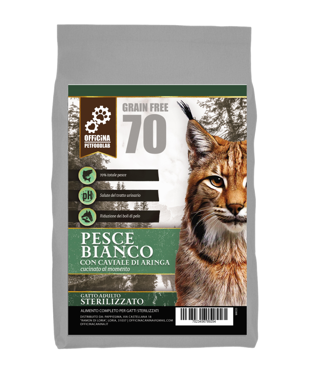 Crocchette per gatto sterilizzato al pesce bianco e caviale di aringa
