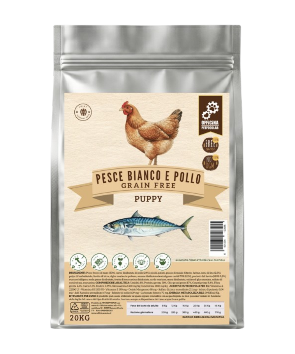 Crocchette Pollo e Pesce Bianco per cani Cuccioli